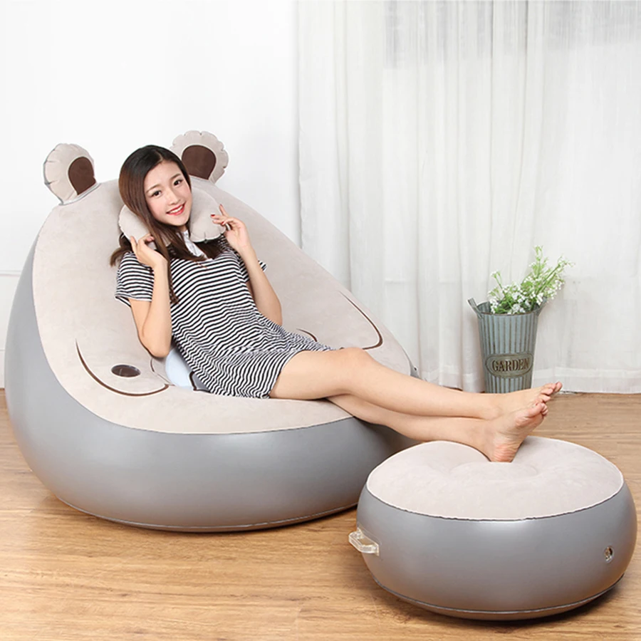 

Cute Expression Inflatable Bean Bag Sofa Lounge Chair and Ottoman Air Couch Sillones Puff Lazy Sofa Set Living Room Furniture