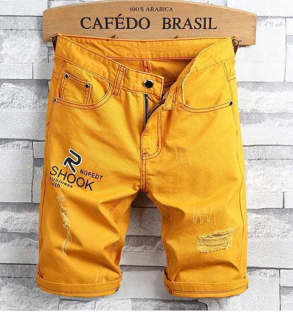 Yellow jean shorts mens Clearance