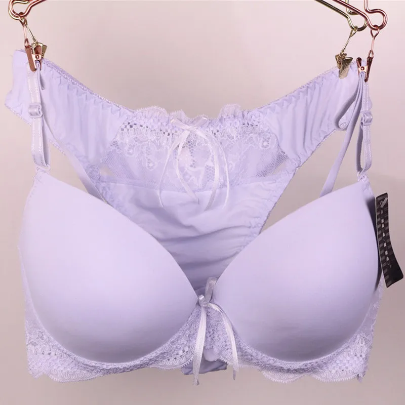 New Sexy Bra Set 3/4 Cup Push UP Cotton Polyester Bras Sets Solid Bow Decorative Underwear Lace Womens White Black Lingerie bra and thong set