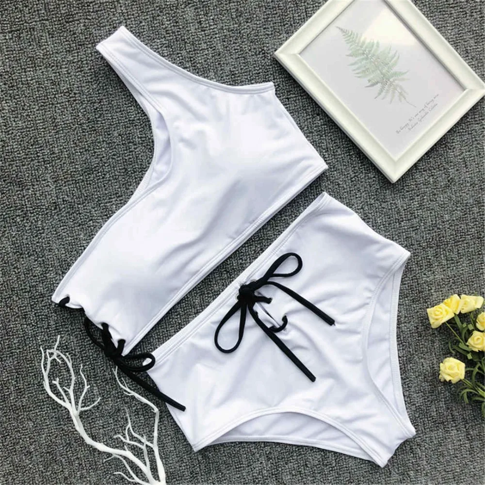 

Bikini 2019 New High Waist Swimwear Women Push Up Sexy One Shoulder Swimsuit Beach Wear Bathing Suit Women Two-pieces Bikinis