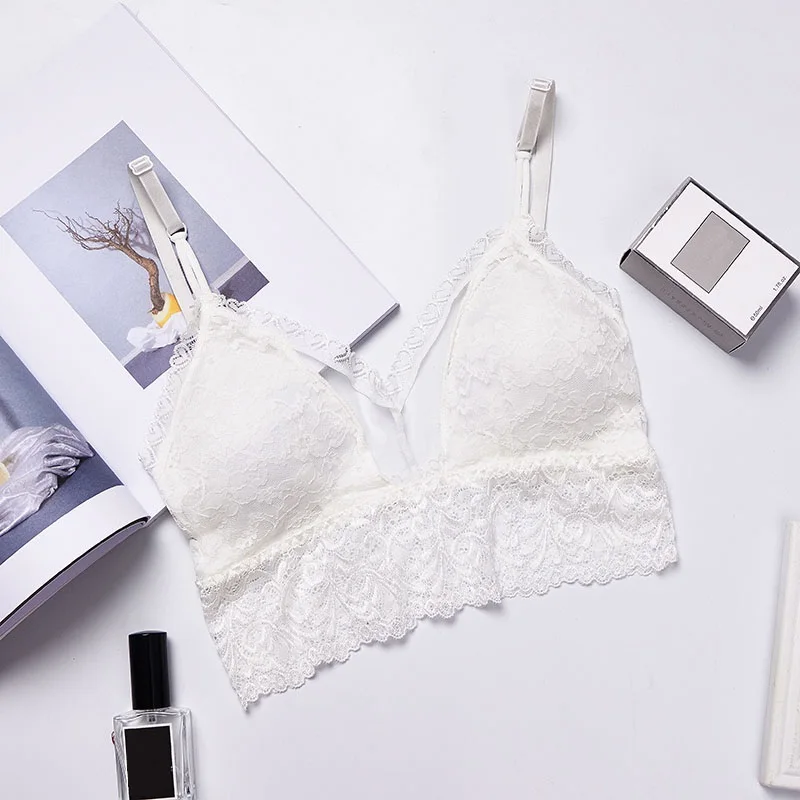 Sexy Padded Tank Crop Top Heart-shaped Lace Bra Underwear Women's Mesh Tube Tops