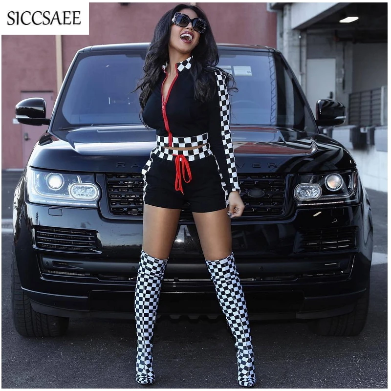 black and white checkered two piece set