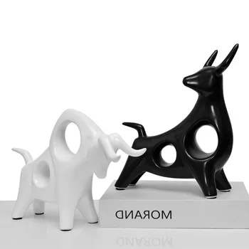 

Simple Modern Abstract Painting Decorative Crafts Hotel Decorations Bullish High-grade Ceramic Lucky Cow Figurines Ornament Gift