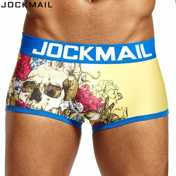 

JOCKMAIL Brand Printed SKULL BOXER Trunks calcinha Sexy Gay underwear calzoncillos hombre boxer marca cueca male panties shorts