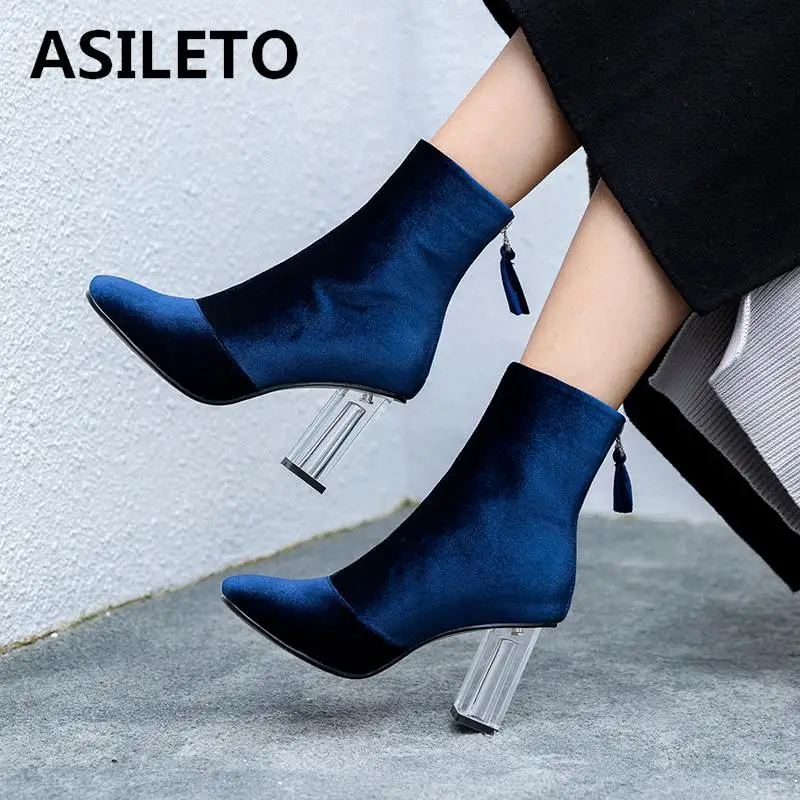 New Ladies Winter Velvet Pointy Toe High Wedge Heel Ankle Boots Chic Court Shoes