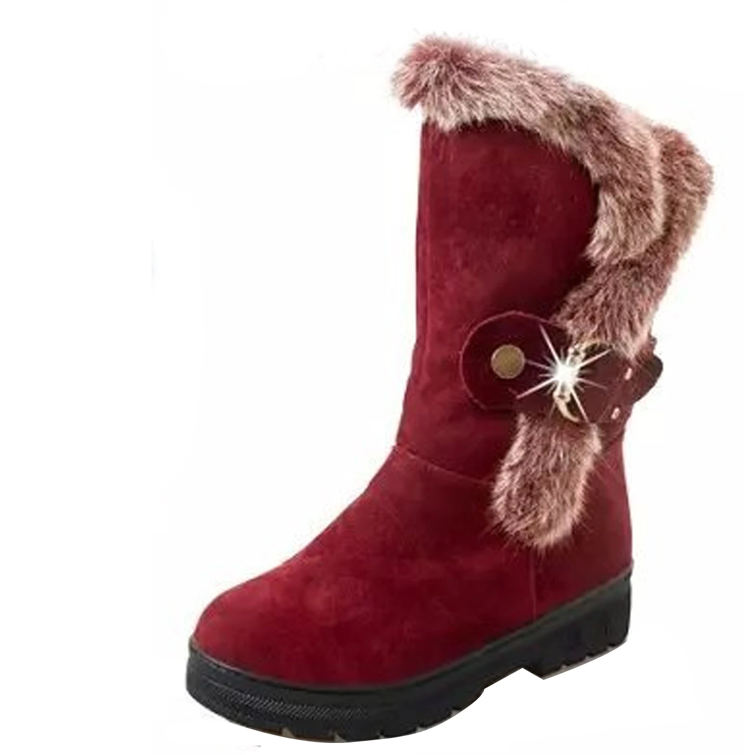 Winter Women Snow Boots Solid Warm Casual Boots With Fur Fashion New Buckle Round Toe Women Boots Classic Ladies Shoes