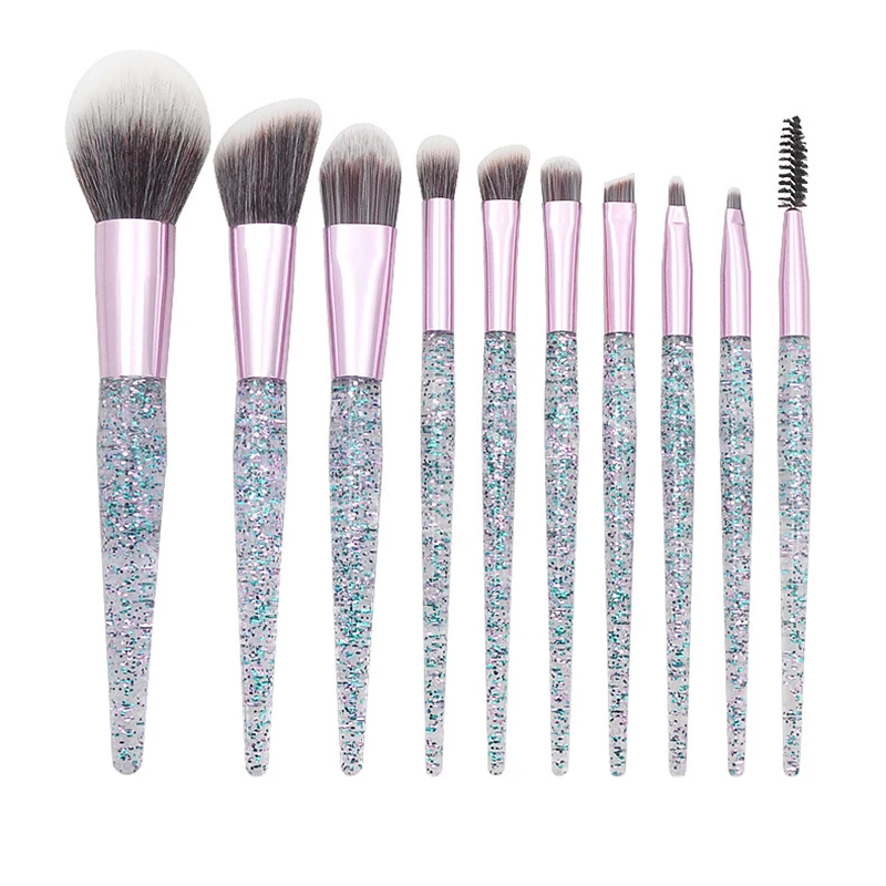 

10Pcs Rhinestone Crystal Glitter Makeup Brushes Set Professional Foundation Brushes Blending Concealer Makeup Brush Cosmetic S