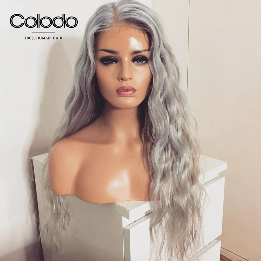

COLODO Grey Color Human Hair Wigs Glueless Loose Wave Lace Front Human Hair Wigs Remy Brazilian Hair Transparent Lace Wig
