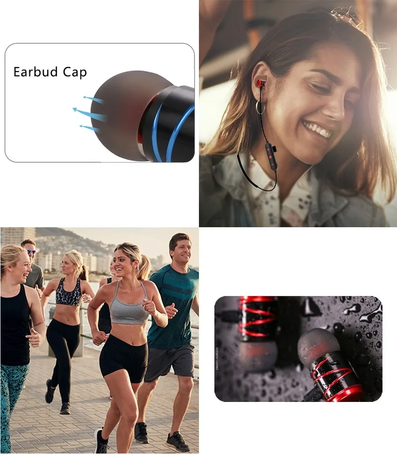 Bluetooth Headphones Sports Wireless Earbuds for Samsung S9 S8 S7 Iphone Xs Max 8 7Plus Waterproof Ear Phones Stereo Mic