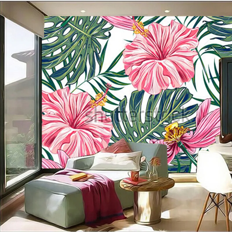 Custom 3d Large Mural Tropical Flowers Palm Leaves Hibiscus Papel De Parede Living Room Tv Wall Bedroom Wallpaper Large Mural Bedroom Wallpaperpapel De Parede Aliexpress