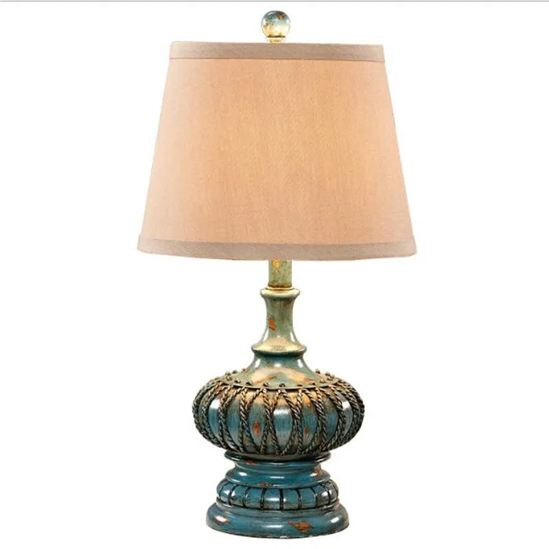  Vintage Rural Blue Resin Fabric Led E27 Table Lamp for Foyer Bedroom Study Mediterranean Sea Countr