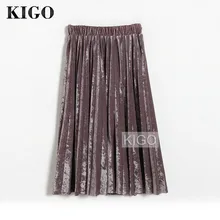 KIGO весна осень Ретро мода Женская плиссированная юбка с высокой талией винтажная фиолетовая бархатная юбка элегантная юбка миди Saia KH2366H