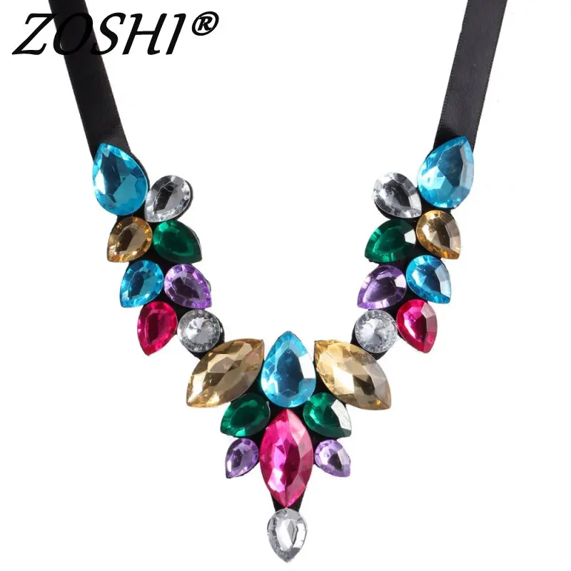 

Colorful Crystal Choker Necklace Black Lace Choker Collar Vintage Women Wedding Jewelry Necklace Pendants Women Christmas Gift
