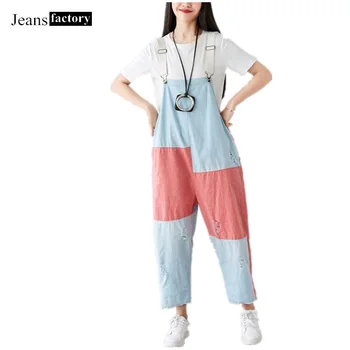 

Multicolor SummerJumpsuit Women Washed Print Overalls Blue Hole Denim Jeans Female Casual Cotton Plus Size Jumpsuits Rompers new