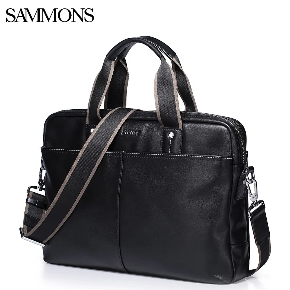 SAMMONS Men Genuine Leather Briefcase Male Fashion Handbag Leisure Cowhide Messenger Bags for Men Laptop Business Bags SZ5217