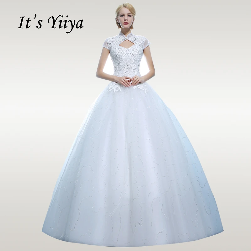 

It's YiiYa Wedding Dress 2019 Plus Size Crystal Elegant White Wedding Dresses Sleeveless Free Shipping Vestido de novia XXN131