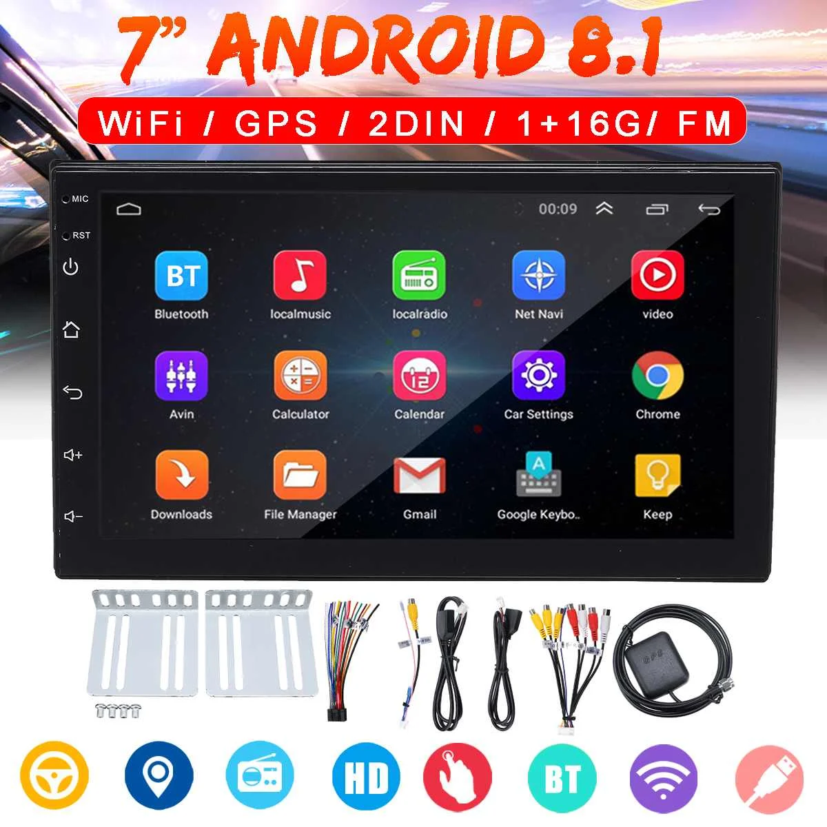 

7 inch 2DIN Android 8.1 Car Stereo Quad Core WIFI bluetooth GPS FM Radio Video MP5 Player Touchable Screen Car Multimedia Player