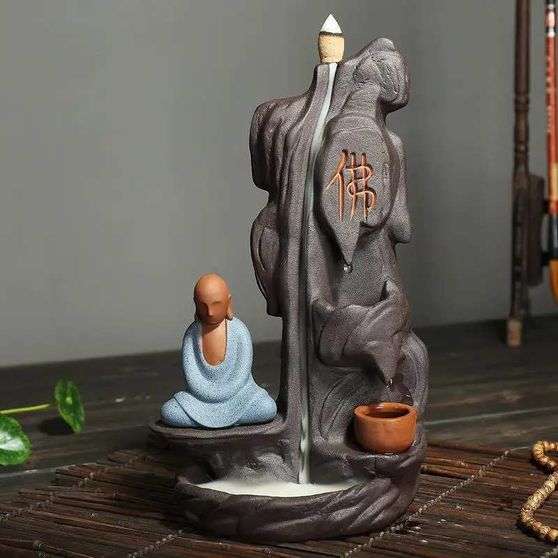 

Buddha Backflow Incense Burner Goldfish Smoke Waterfall Incense Stick Holder Lofty Mountains And Flowing Water Cascada Zen Decor