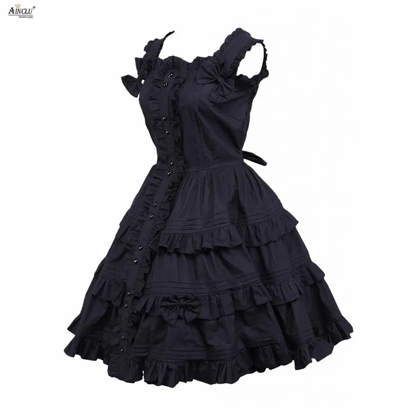 Готическое платье лолиты хлопковое черное без рукавов маскарадные костюмы красивое платье лолиты для девочек Ainclu XS-XXL/Поддержка настройки