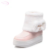 Chainingyee/милые удобные ботильоны зимние ботинки на среднем каблуке, украшенные металлическими стразами, с круглым носком и бантом женские ботинки Большие размеры