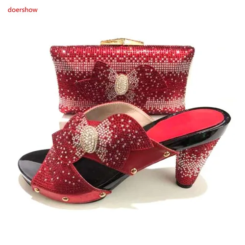 

doershow red Shoes and Bag To Match Italian Women Shoe and Bag To Match for Parties African Shoes and Bags Matching Set HA1-14