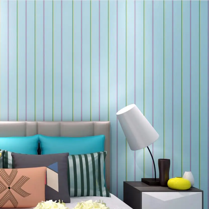 Us 20 49 35 Off Cartoon Car Kids Room Wallpaper Baby Boys Bedroom Decor Colorful Striped Wall Paper Self Adhesive Blue Wallpapers Roll Ez123 In