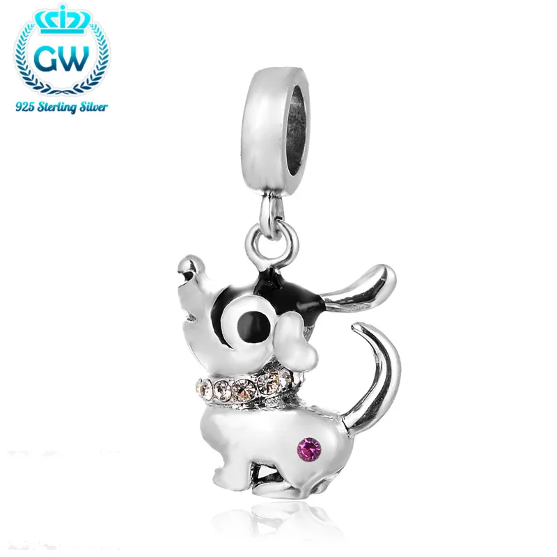 Genuine European Style Sterling Silver Cute Dog Charms Pendant Silver
