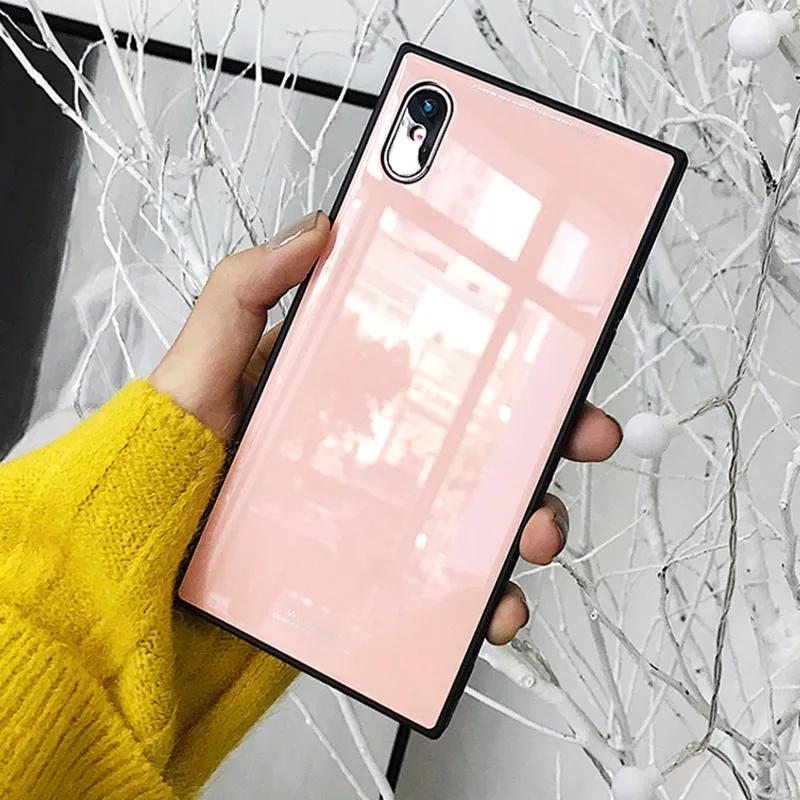 Fashion Square Tempered Glass Case For iPhone X 10 8 7 6 6S Plus Cover
