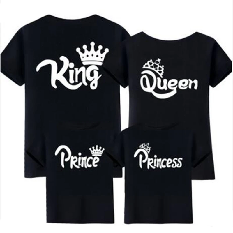 

Matching Family Clothes King Queen Couples T shirt 2019 Summer Casual Solid Short Sleeve Cotton T-shirt Crown Printed Funny Tops