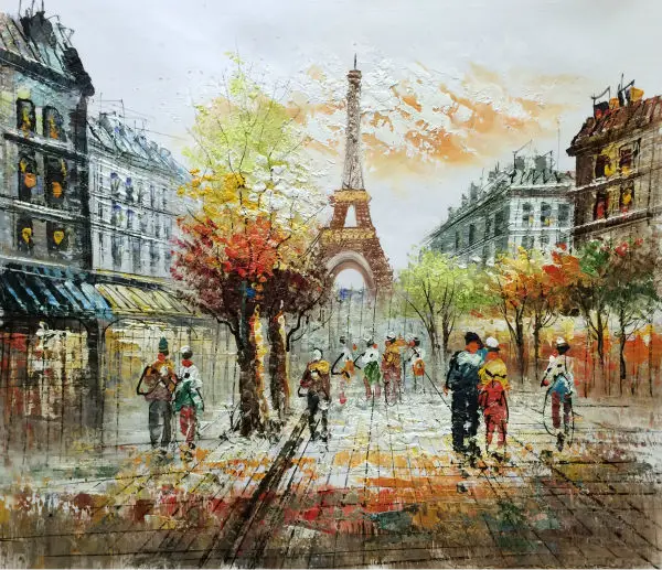 Hand Painted European Landscape Canvas Art Painting Eiffel Tower Paris