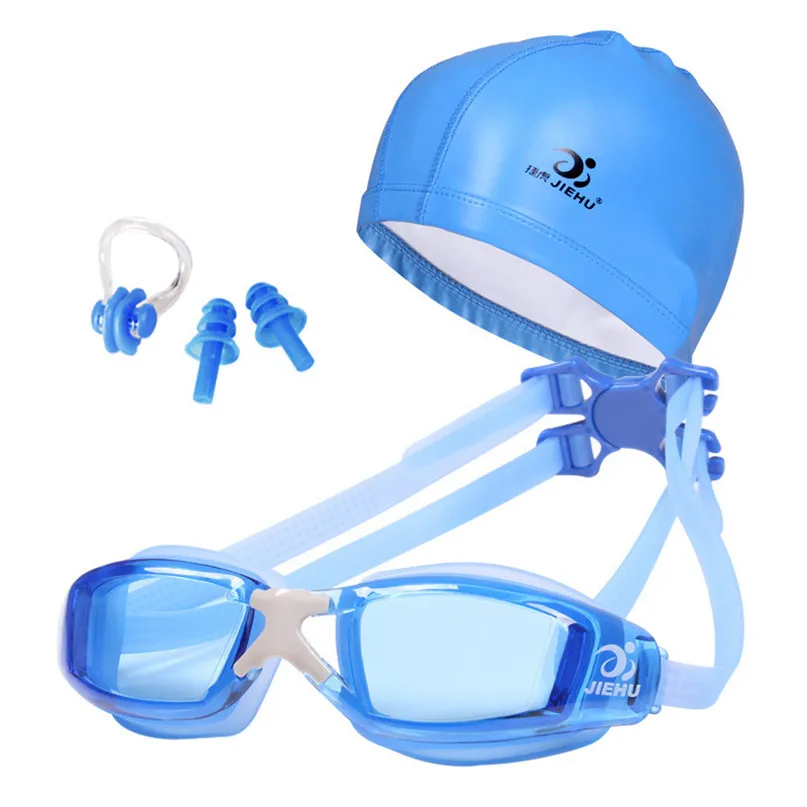 New Professional Swimming Goggles Anti-Fog UV Adjustable Plating Men Women Waterproof Silicone glasses with Swimming cap #3J10#F (13)