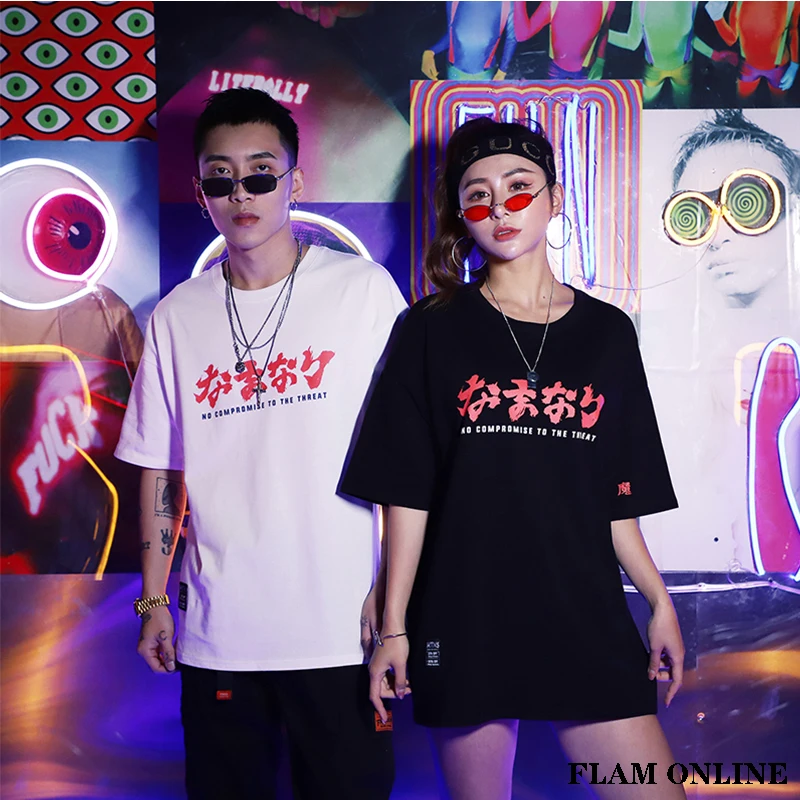 2019 Kanji японский персонаж Harajuku футболка хлопковые топы с короткими рукавами