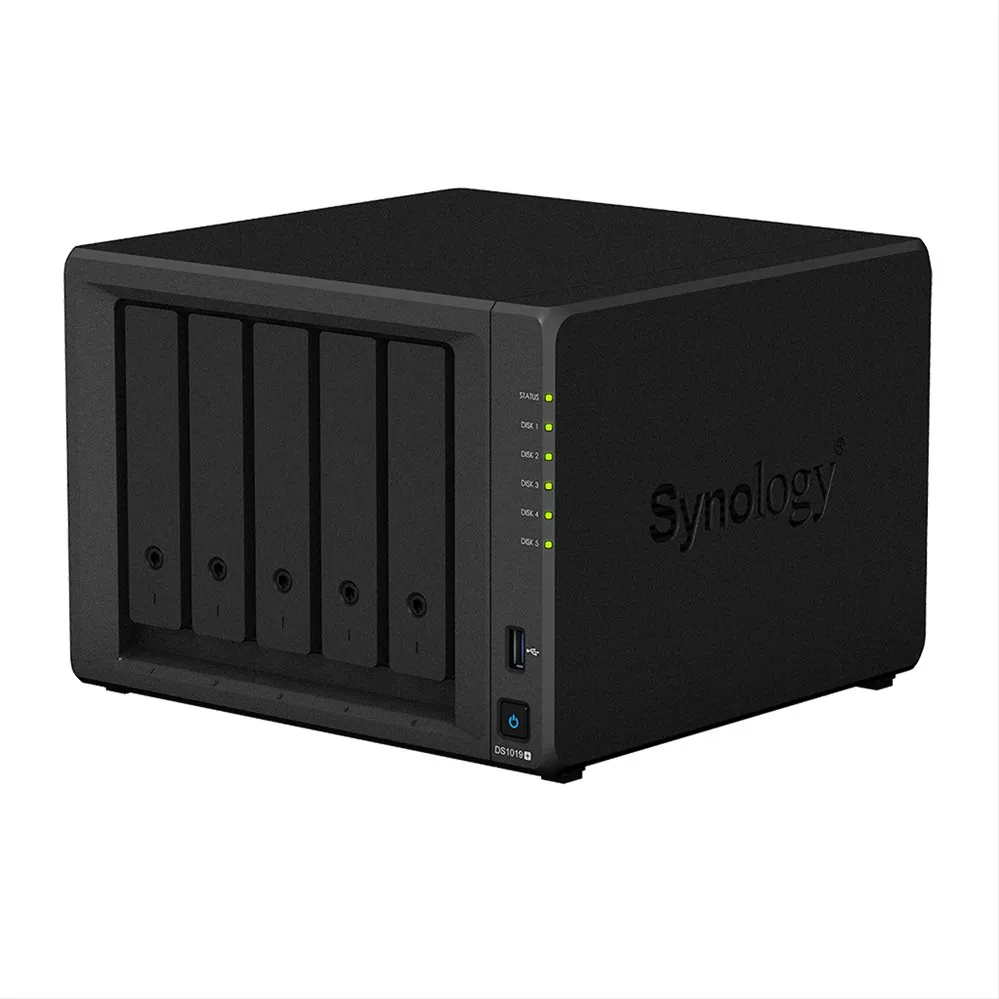 

Synology DiskStation DS1019+, HDD,SSD, Serial ATA, 2.5,3.5", 0, 1, 5, 6, 10, JBOD, BTRFS,FAT,HFS+,NTFS,ext3,ext4, 1.50 GHz