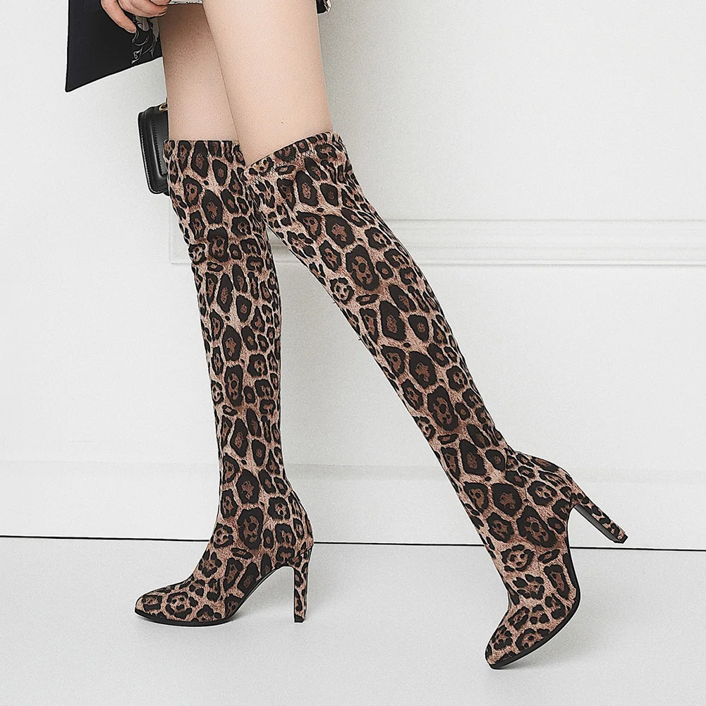 

SARAIRIS Over The Knee Boots Slip On Flock Stretch Boots Women Shoes High Heels Autumn Winter Shoes Female Boots Large Size 43