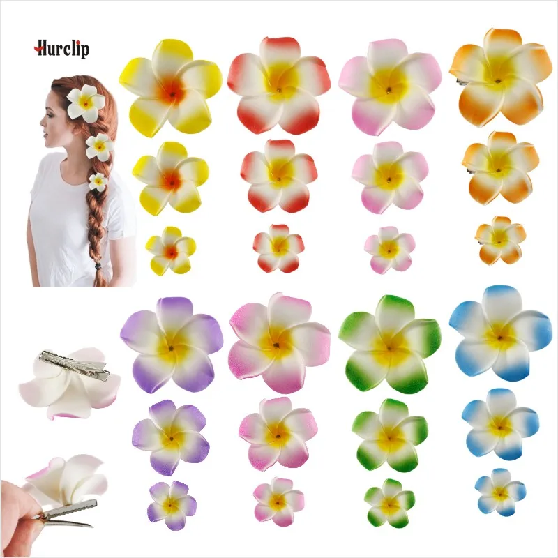 3pcs  4cm /6cm /8cm /10cm /12cmFoam Hawaiian Plumeria flower hairpin Frangipani Flower bridal hair clip journamm 3pcs pack aesthetics flower stickers diy cut scrapbooking supplies decor junk journal waterproof pet sticker stationery