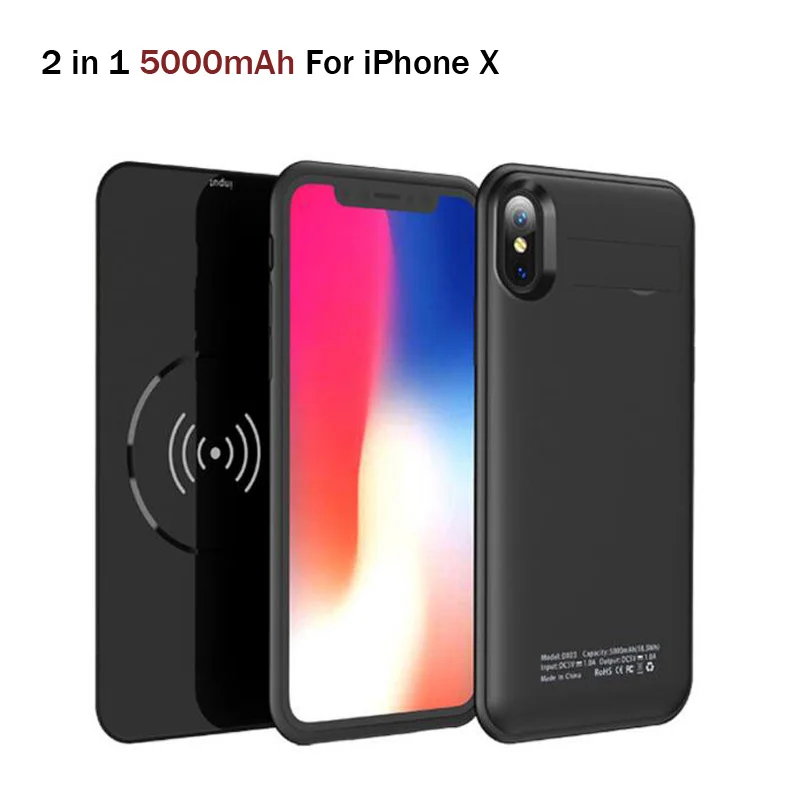

5000mAh Wireless Charger Power Bank Case For iPhone X XS Rechargeable External Battery Case Backup Charging Case Cover