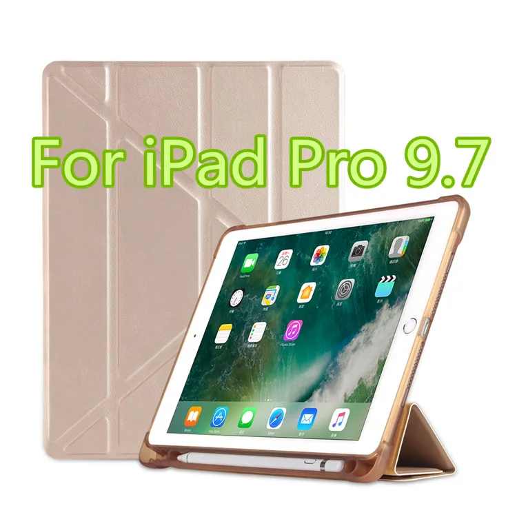 Кожаный чехол для ipad 9,7, умный чехол для ipad Air 2 1 5 6 Pro 9,7, силиконовый чехол для ipad 6 поколения с держателем для карандашей - Цвет: gold pro 9.7