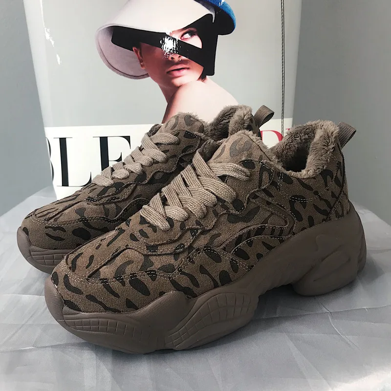 Leopard Female Flat Platform Shoes INS Hot Cow Suede Women Sneakers Lace Up Plush Women Sports Creeper Korean Lady Harajuku Shoe (14)