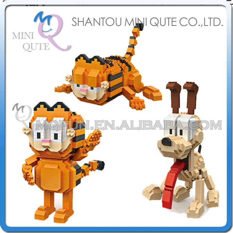 

Full Set 3pcs Mini Qute LOZ Kawaii American movie cartoon cat dog animal Odie Garfield plastic building blocks educational toy