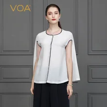 Voa шёлковый плащ Футболка женская белая элегантная винтажная Женская топы Базовая рококо осенние Рубашки с коротким рукавом Harajuku Modis B630