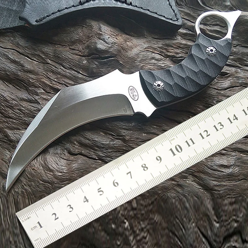 G10 58HRC Sharp Claw knife Non skid Tactical Hunting Knife Fixed Brush Finish Survival Knife