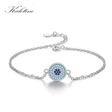 Kaletine, роскошный, сглаза, браслеты для женщин, 925 пробы, серебро, Круглый, голубой, CZ, эмаль, Теннисный браслет, звеньевая цепочка, ювелирное изделие
