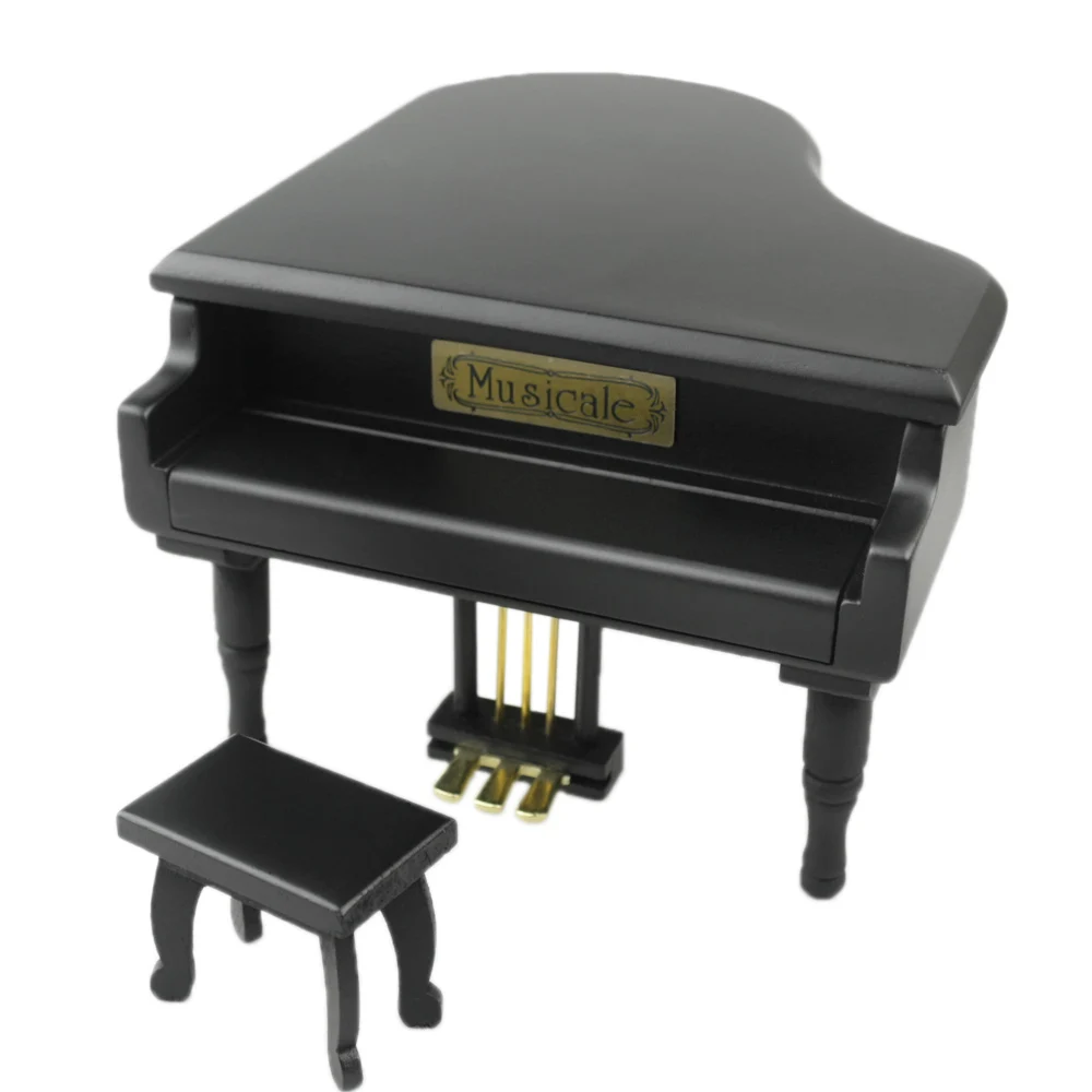 ROSIKING Wooden Grand My Neighbor Totoro Piano Shaped Music Box With Small Stool Creative birthday Gift For Valentine's day | Дом и сад