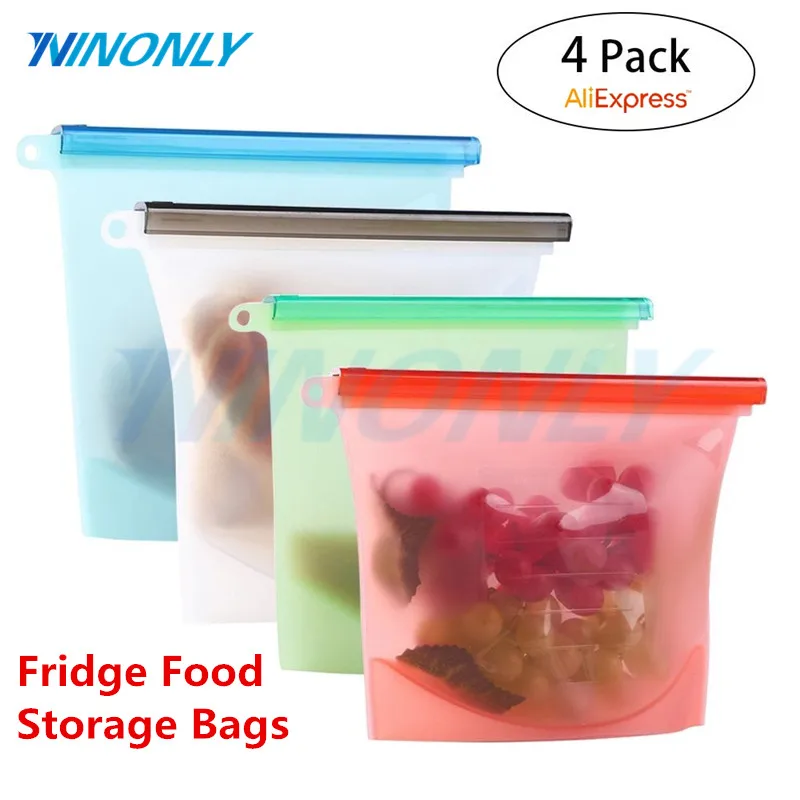 

Reusable Silicone Vacuum Sealer Fresh Bags Fridge Food Storage Bags Containers Vegetable Meat Freezing Heating Storage With Clip