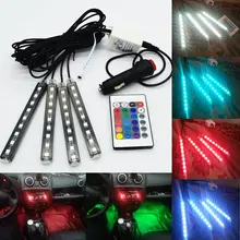 4 шт. 12 В автомобиль RGB светодиодный DRL полосы света 5050SMD авто дистанционного Управление декоративные гибкие Светодиодные ленты Атмосфера лампы комплект противотуманных фар