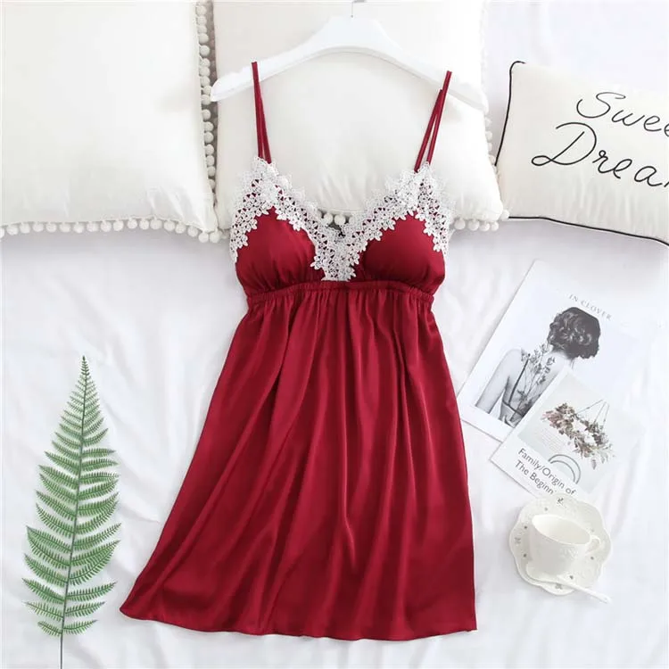 Queenral Women's Sleep Lounge Lingerie Nightgowns Sleepshirts Sleepwear Silk Stain Nightie Nightdress Sexy Homewear Night Gown  16