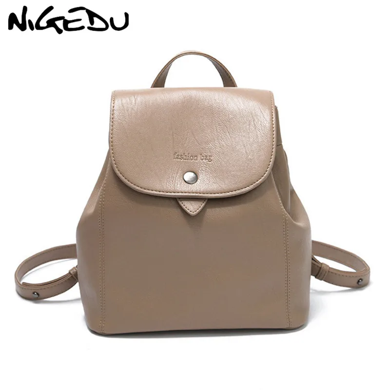 

Vintage Women Backpacks for Teenage Girls school bags Soft PU leather Casual Shoulder Bag female Designed Backpack Khaki Rucksac