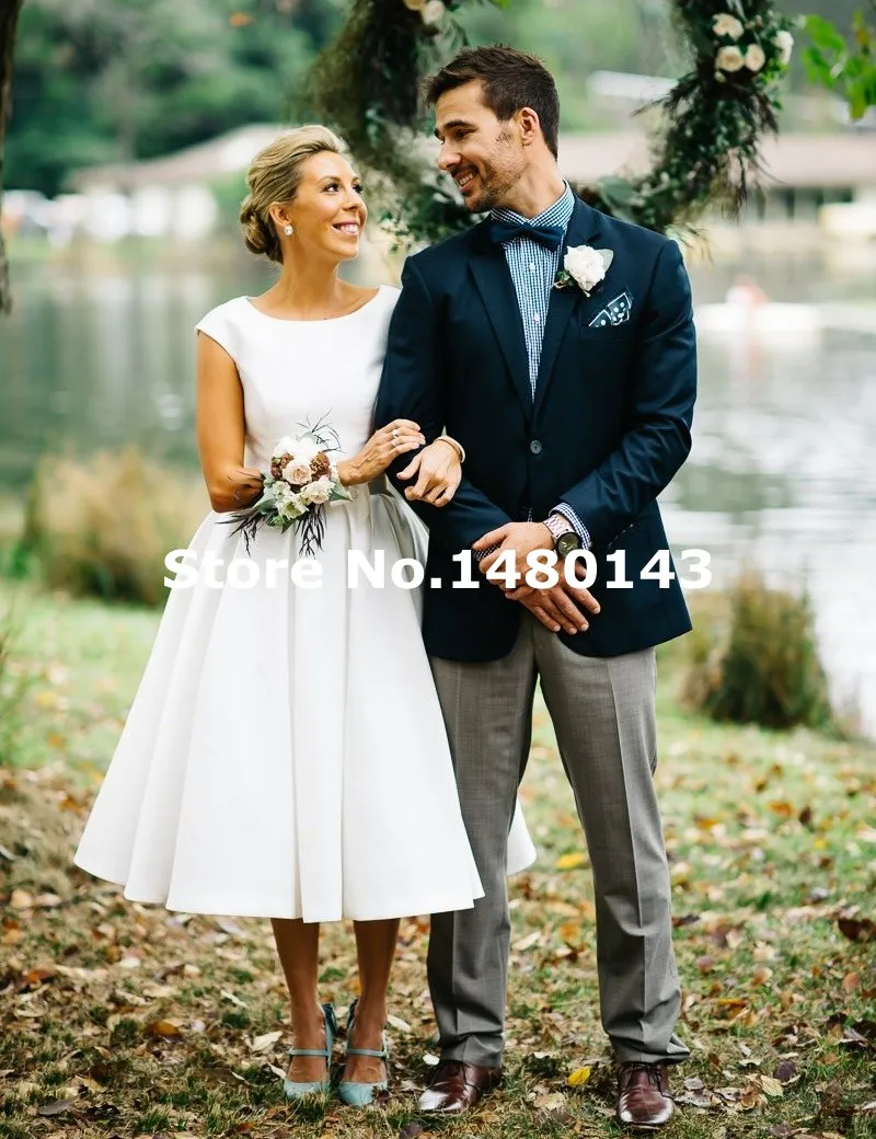 White Tea Length Wedding Dress