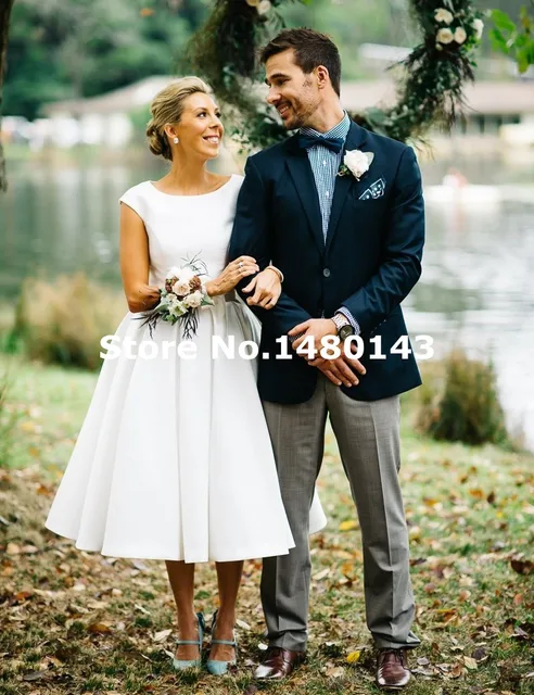 White Tea Length Wedding Dress