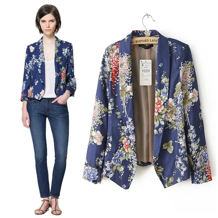 Fashion vintage flower print 2013 suit za brand coat floral blazer ...